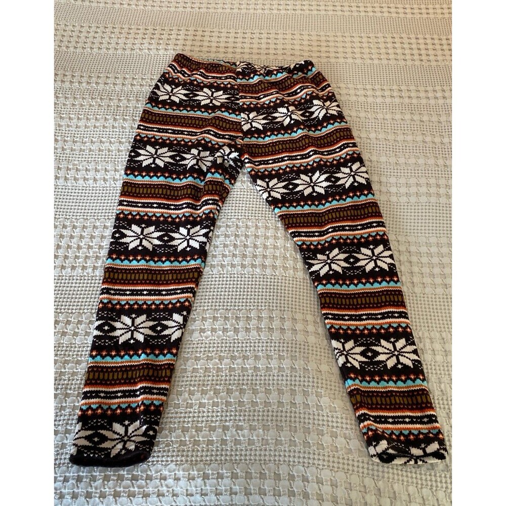 Glacier Canyon Mink Fleece Pants‎ Leggings Size Large 14 - 16 Snowflakes! Teal - Picture 4 of 8